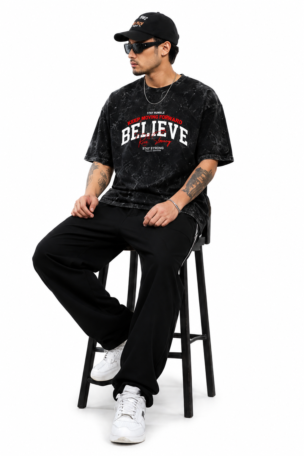 Believe Graphic Acid Wash Tee