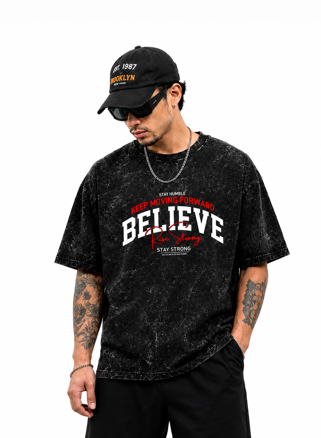 Believe Graphic Acid Wash Tee